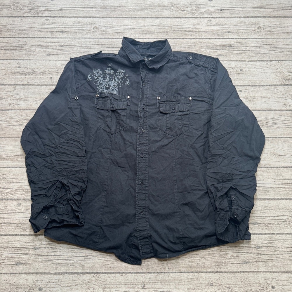 Outrage Shirt Men's XL Black Relaxed Button Down Long Sleeve Cotton Streetwear
